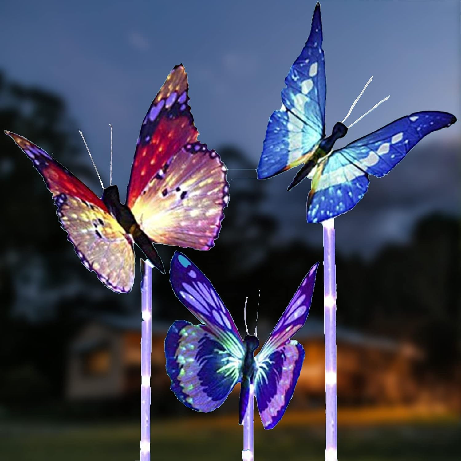 XVZ Outdoor Solar Garden Lights, 3 Pack Solar Butterfly Decorative Lights,IP65 Waterproof Fiber Optic Decorative Butterfly Color Changing Landscape Light for Outdoor Path,Yard,Lawn,Christmas