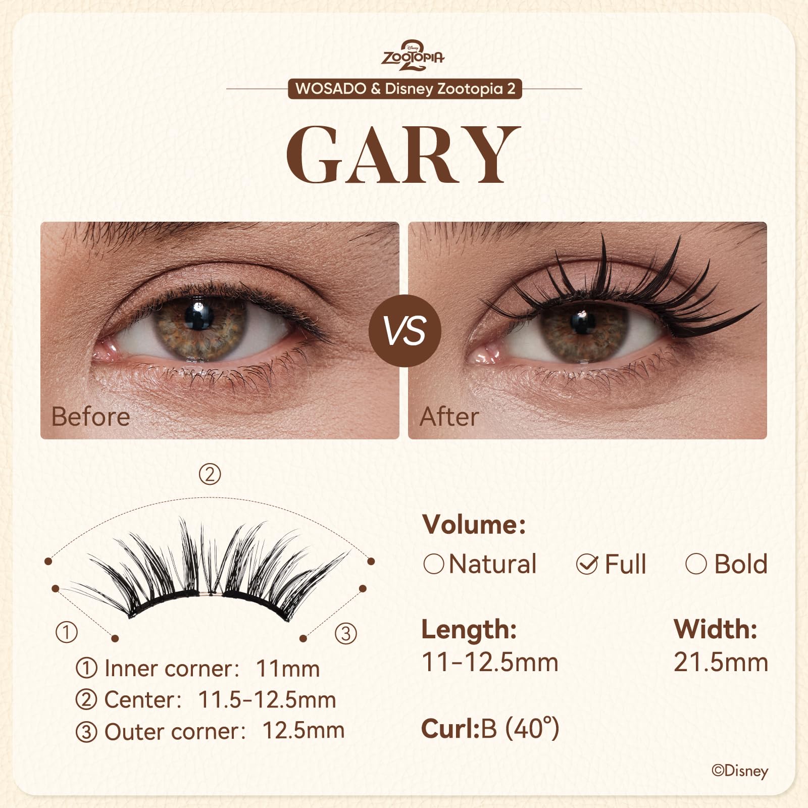 Condition photo showing New/Like New for wosado×zootopia 2 [gary] soft magnetic eyelashes kit with applicator, reusable glue-free wispy magne