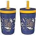 Zak Designs Kelso 15 oz Tumbler Set, (Space) Leak-Proof Screw-On Lid with Straw Made of Durable Plastic and Silicone, Perfect Cup Bundle for Kids (2pc Set)