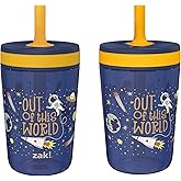Zak Designs Kelso 15 oz Tumbler Set, (Space) Leak-Proof Screw-On Lid with Straw Made of Durable Plastic and Silicone, Perfect Cup Bundle for Kids (2pc Set)