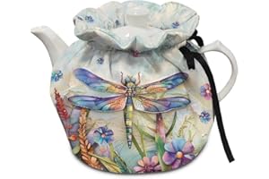 Xoenoiee Colored Dragonfly Flower Pattern Tea Cosy Cover Teapot Warmer Teapot Cover Tea Pot Decor Cover, Tea Cozy for Kitchen Home Tea Pot Tea Kettle Quilt