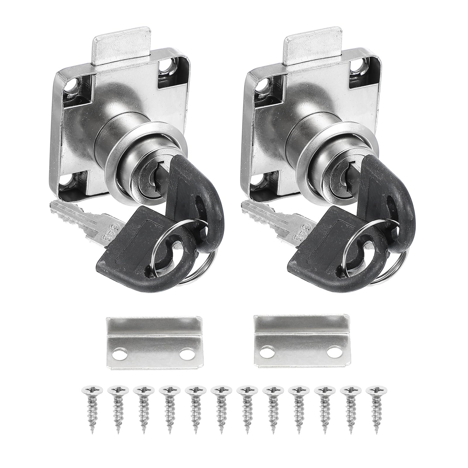PATIKIL 2 Pack Drawer Lock with Keys, Keyed Different Alloy Steel Desktop Lock with 7/8" Length 3/4" Dia Cylinder Cam Cabinet Locks for File Drawer RV Storage Replacement, Silver