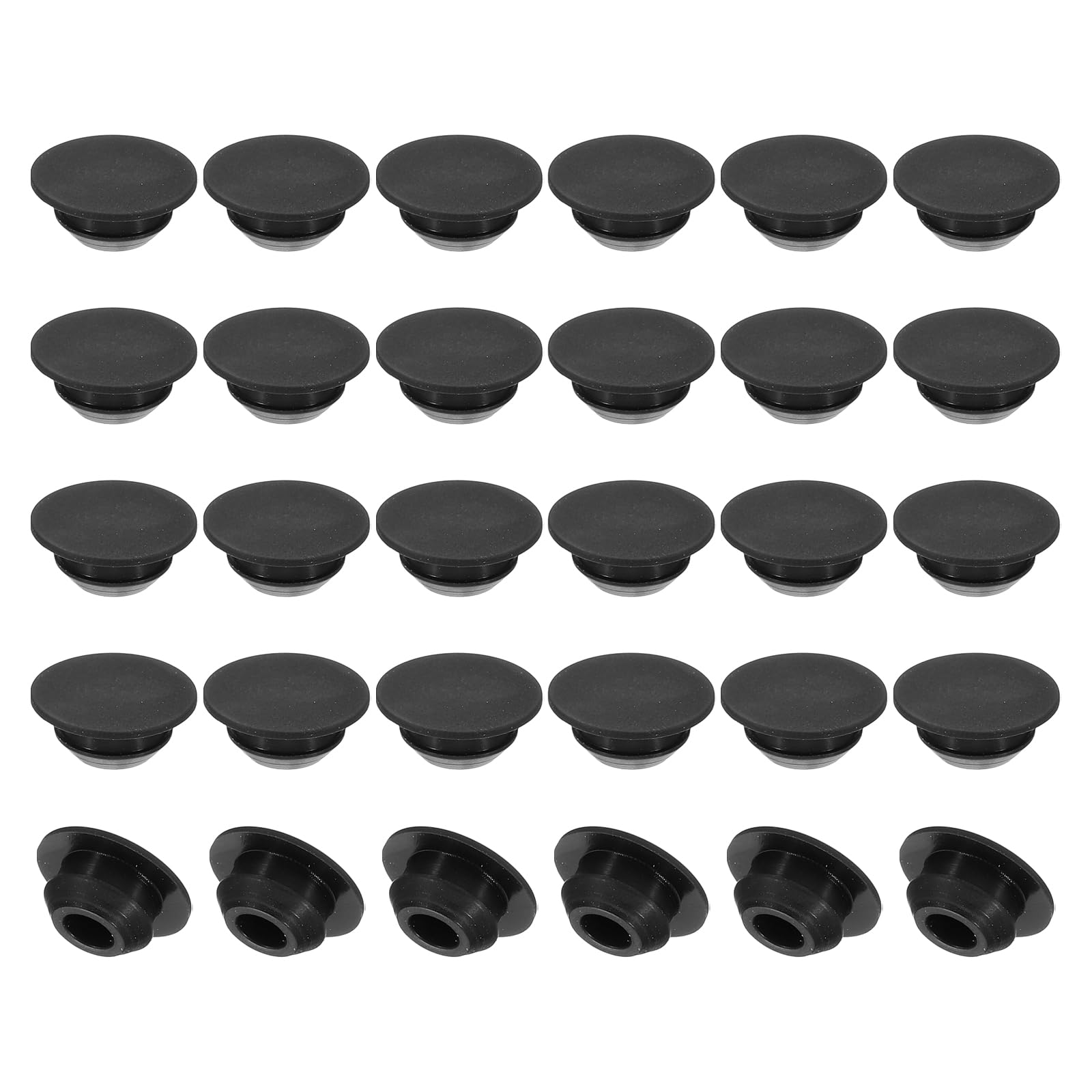 PATIKIL 8mm Diameter Silicone Round Snap, 30 Pcs in Type Locking Furniture Hole Plug Button Wide Edge Protective Cover Fit for 8mm Hole for Seal Bulkhead Cylinder, Black — image 1