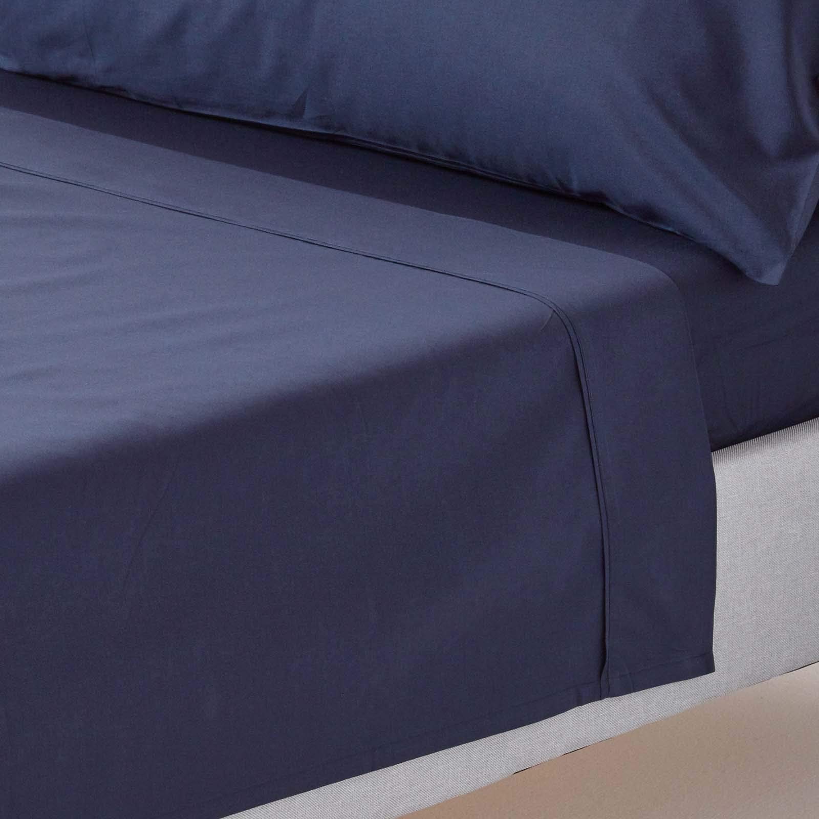 HOMESCAPES Navy Blue Pure Egyptian Cotton Flat Sheet Single 200 TC 400 Thread Count Equivalent Bed Sheet
