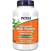 NOW Foods Supplements, Silymarin Milk Thistle Extract 300 mg with Artichoke and Dandelion, Double Strength, Supports Liver Function*, 250 Veg Capsules (1)