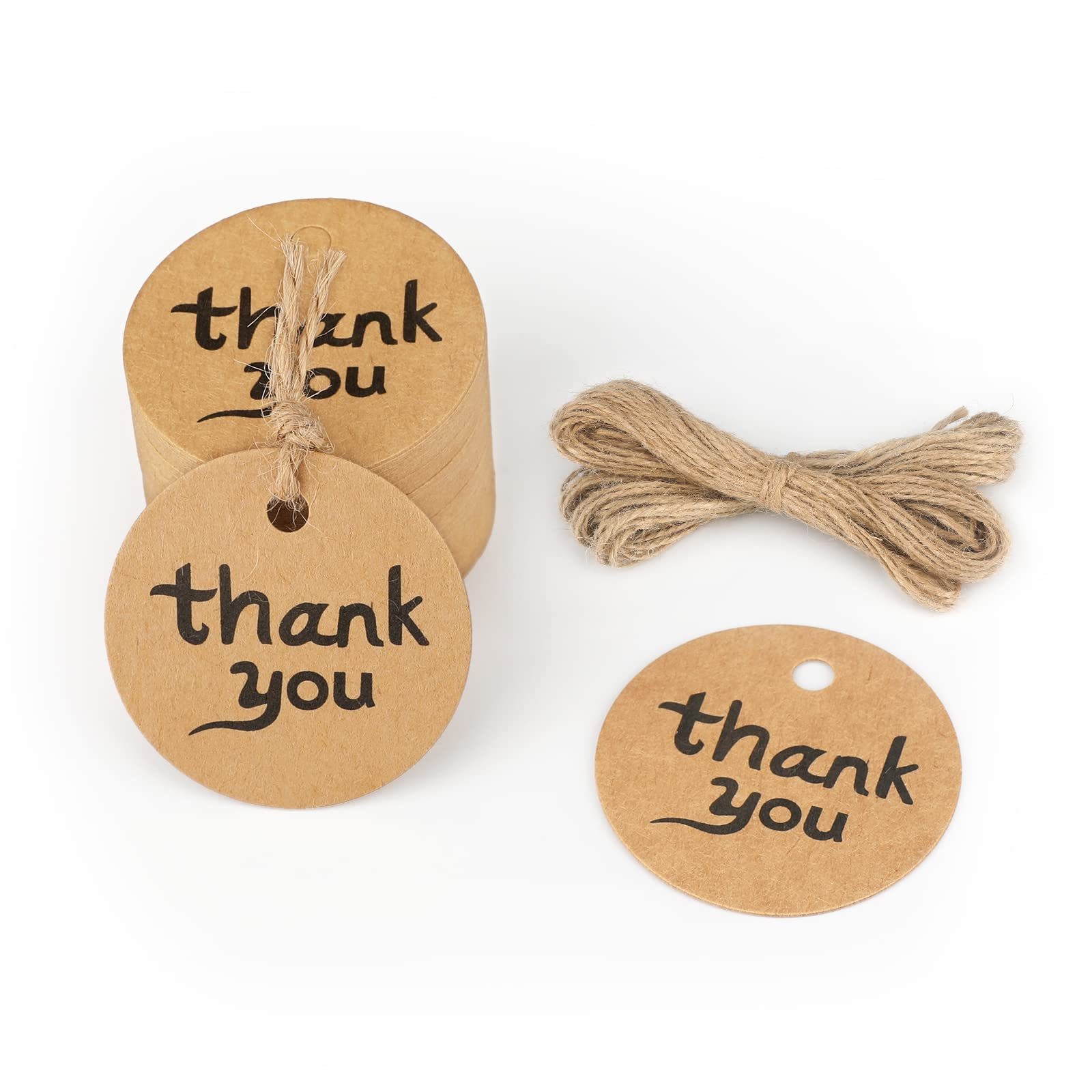 Photo 1 of G2PLUS 100PCS Thank You Tags, 1.7 in Round Calligraphy Thank You Tags, Brown Kraft Paper Gift Tag with String for Gift Wrapping, DIY Arts & Crafts, Wedding Party Favors