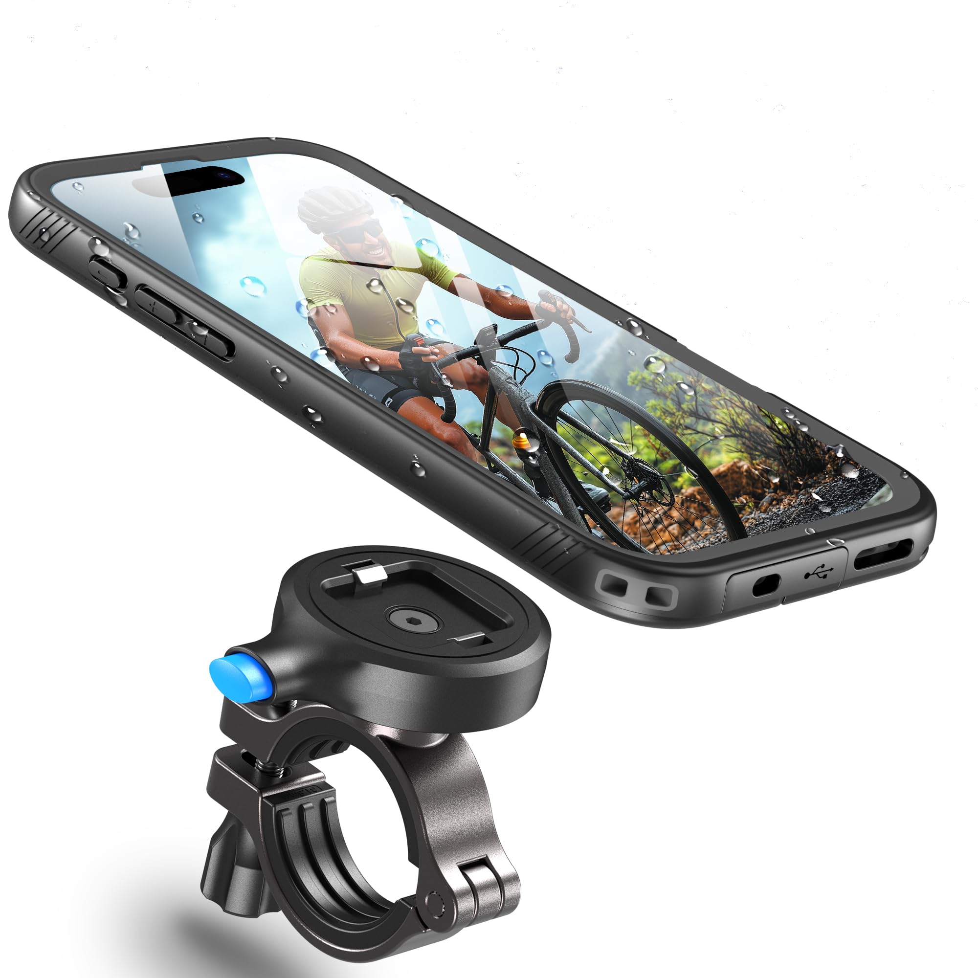 Cozycase Bike Phone Mount for iPhone 14 Pro Max Waterproof 【One Button Unlock+Auto Lock in One Second】 Metal/Aluminium【360° Rotatable Detachable】 Handlebar Motorbike Road/Mountain Bike Phone Holder