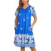Marvmys Womens House Dress Short Sleeve Nightgown Floral Print Mumu Dress with Pockets V Neck Sleepwear S-3XL