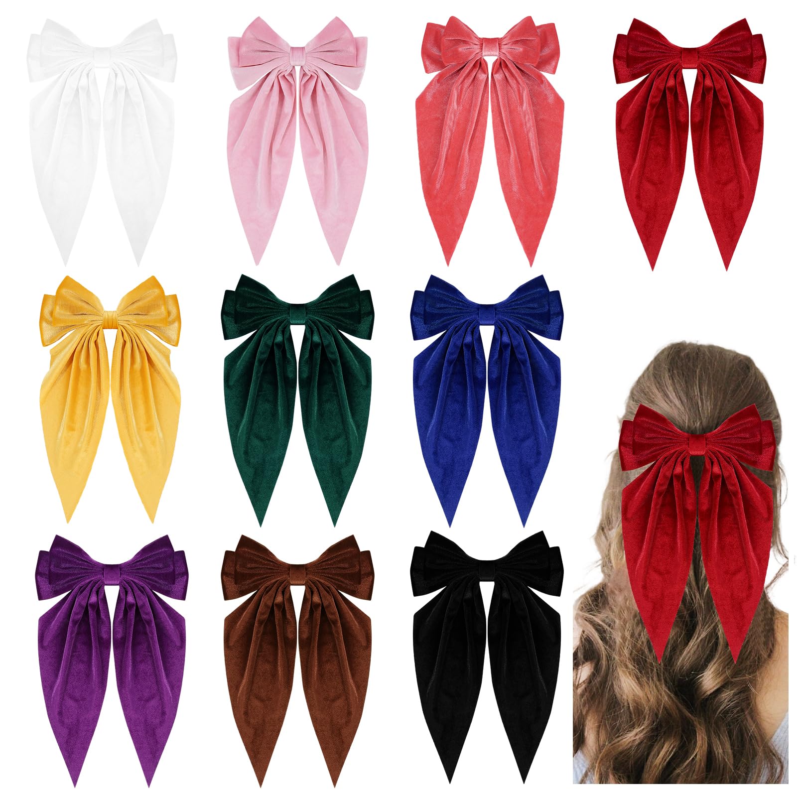 Photo 1 of 10 PCS Big Hair Bows for Women Girls,Velvet Large Hair Ribbon Bow Barrette Clips for Girls,Hair Bows with Long Tail Vintage French Hair Accessories for Women(velvet)