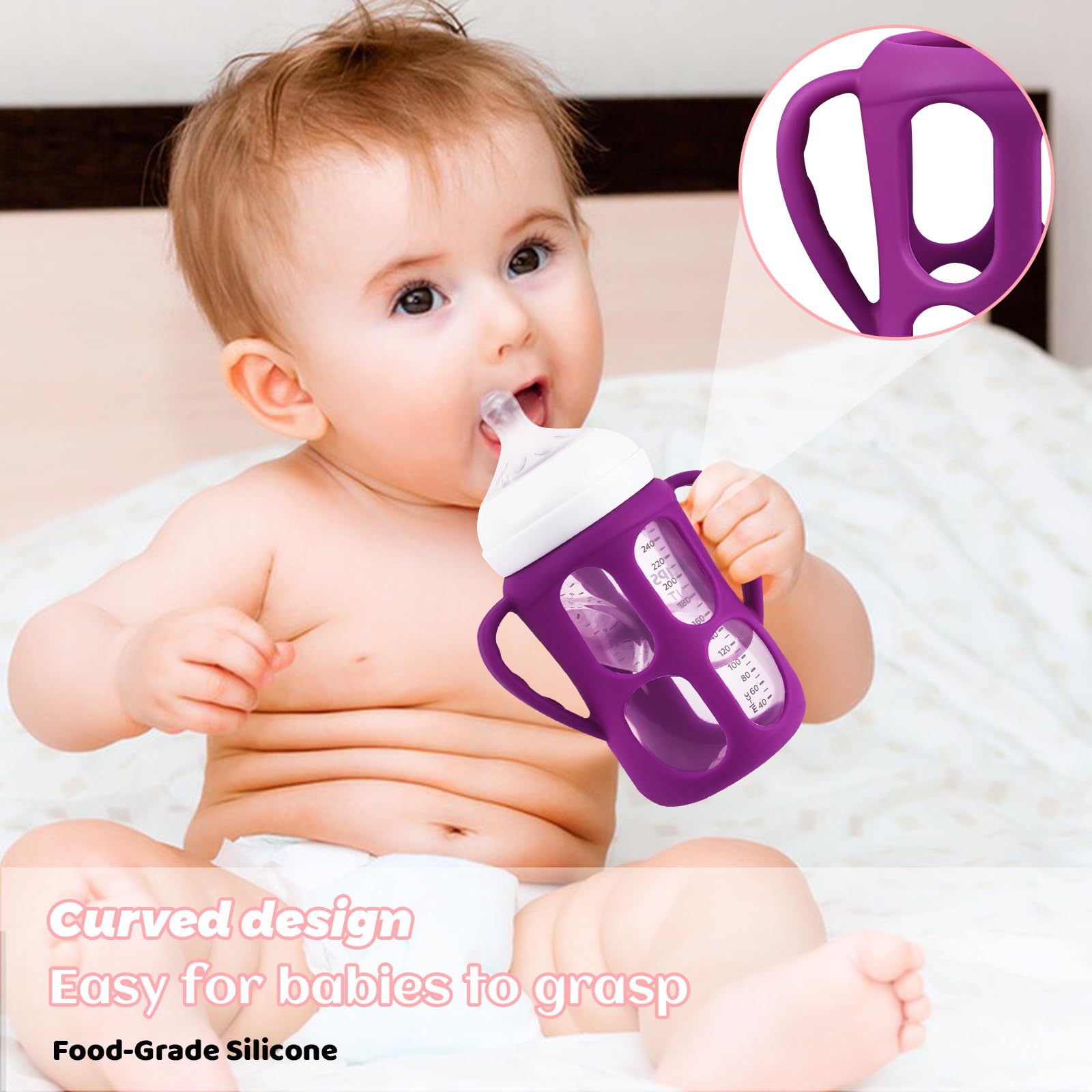 3 Pack Baby Bottle Handles for Philips Avent Natural Baby Bottles, Baby Bottle Holder with Easy Grip Handles (Pink+Purple+White)