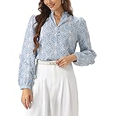Allegra K Casual Boho Blouse for Women's V Neck Printed Top Long Sleeve Dressy Blouse