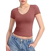 PUMIEY Women's V Neck Short Sleeve T Shirts Slim Fit Going Out Tops Sexy Basic Tee Sharp Collection