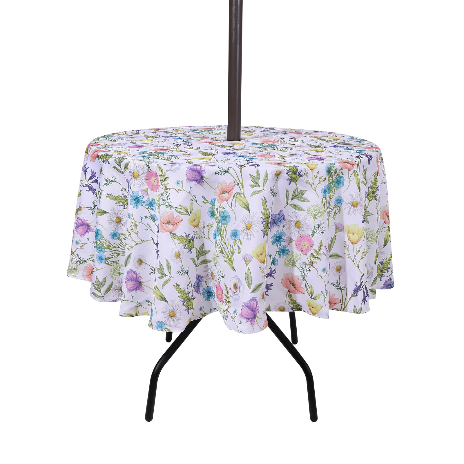 SUQ I OME Patio Outdoor Tablecloth with Umbrella Hole and Zipper,Garden Tablecloth for Host Backyard Parties, BBQs,Family Gatherings(Flora,60'' Round with Zipper) — image 1