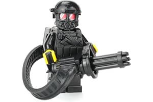 Battle Brick 1.6 Inches Tall Custom Heavy Gunner Minigun Soldier Custom Minifigure | Genuine Military Minifig | Head Printed in USA | Great Gift for Ages 10+ to Adult