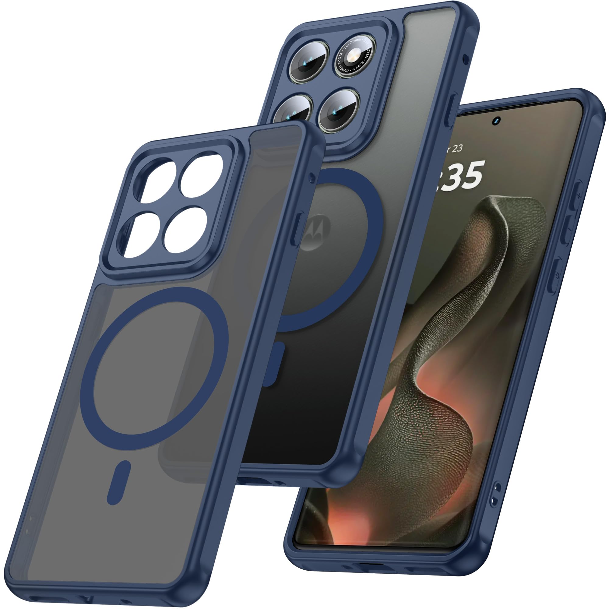 MAKAVO Magnetic for Motorola Moto Edge 2025 Case [Compatible with MagSafe] Slim Thin Translucent Matte Phone Case with Camera Cover, Military Grade Drop Proof Silicone Bumper, Blue