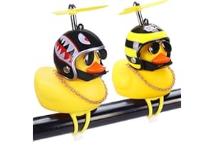 WONUU Rubber Duck Car Ornaments, 2Pcs Yellow Duck Car Dashboard Decorations Squeeze Duck Bicycle Horns with Propeller Helmet