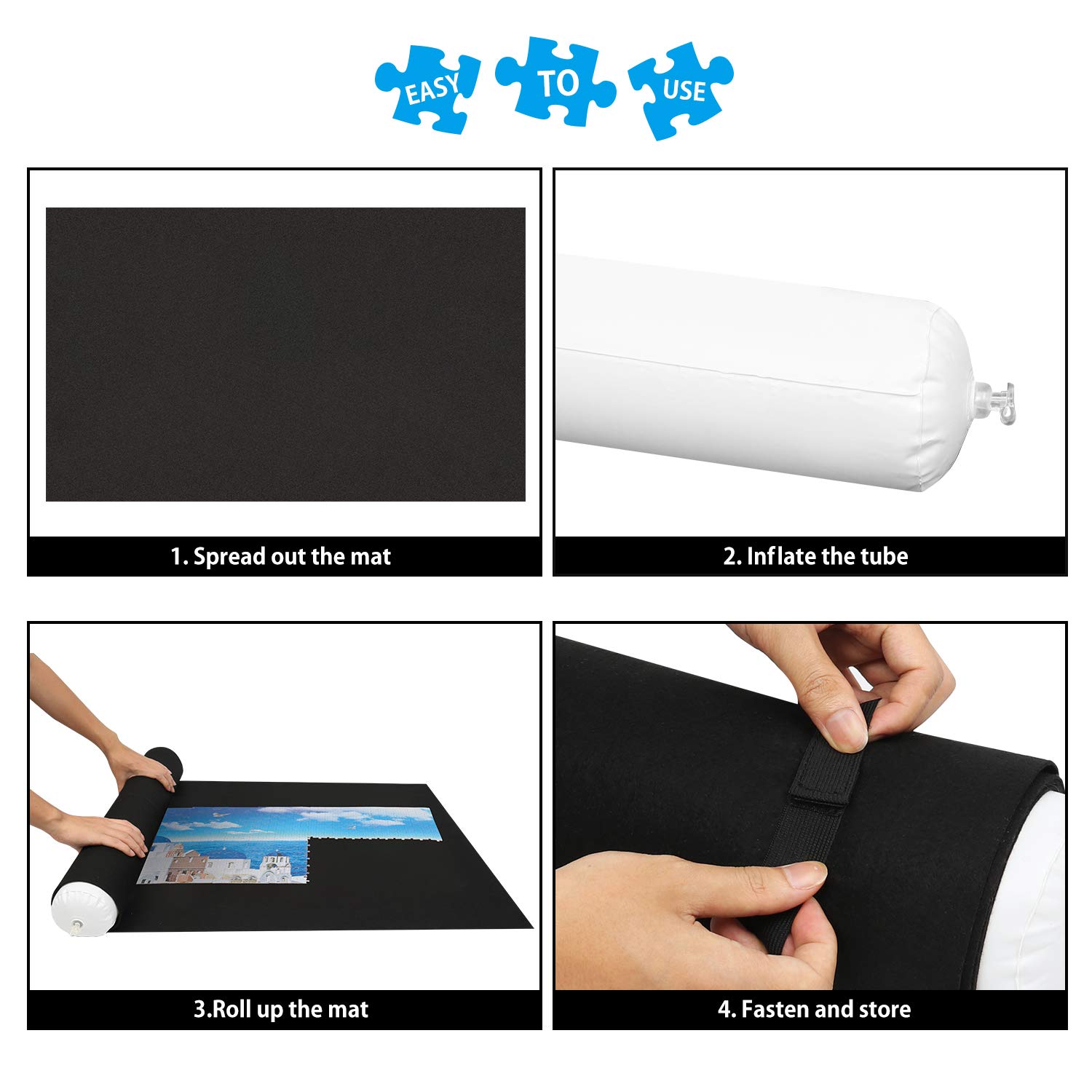 Lavievert Jigsaw Puzzle Mat Roll Up with Drawstring Storage Bag & Hand Pump, Portable Puzzle Board for Adults, Long Box Package, No Folded Creases, Felt Mat Saver Keeper for Games Up to 1500 Pieces