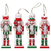 Garneck 4pcs Nutcracker Ornaments 5 Inch Tall Nutcracker Figures Christmas Decorations Hanging Wooden Nutcracker for Xmas Tree Small Nutcracker Soldiers Pendant with Ribbon(4 Styles)