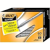 BIC Round Stic Extra Life Black Ballpoint Pens, Medium Point (1.0mm), 60-Count Pack of Bulk Pens, No. 1 Selling Ballpoint Pen