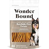 Wonder Bound Peanut Butter Flavor Dog Twist Sticks - 55 Count - Rawhide-Free Dog Treats, Dental Health Chews for Plaque &amp; Tartar Control, Easy to Digest, Long-Lasting