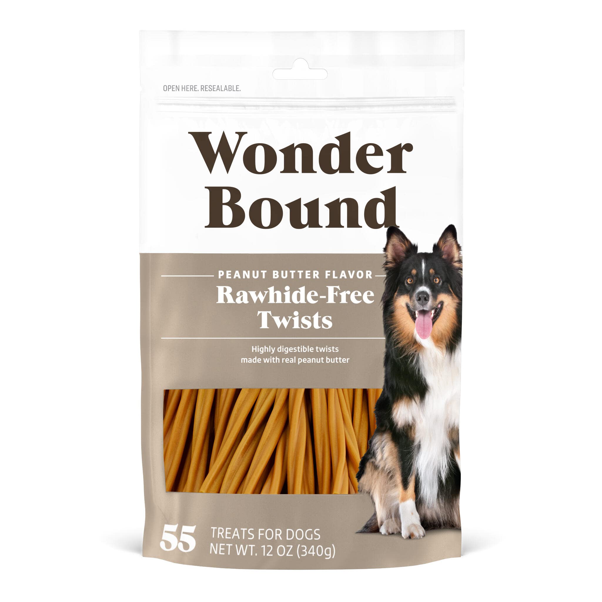 Photo 1 of **EXP:05/05/2027** Wonder Bound Peanut Butter Flavor Dog Twist Sticks - 55 Count - Rawhide-Free Dog Treats, Dental Health Chews for Plaque & Tartar Control, Easy to Digest, Long-Lasting