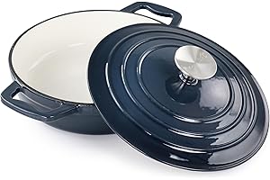 MegaChef 2 Quart Round Enameled Cast Iron Braiser Pan (Dark Blue)