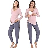 DREAMHALO Maternity Nursing Pajama Set for Women Viscose from Bamboo Breastfeeding Pajamas Long Sleeve Pregnancy Sleepwear