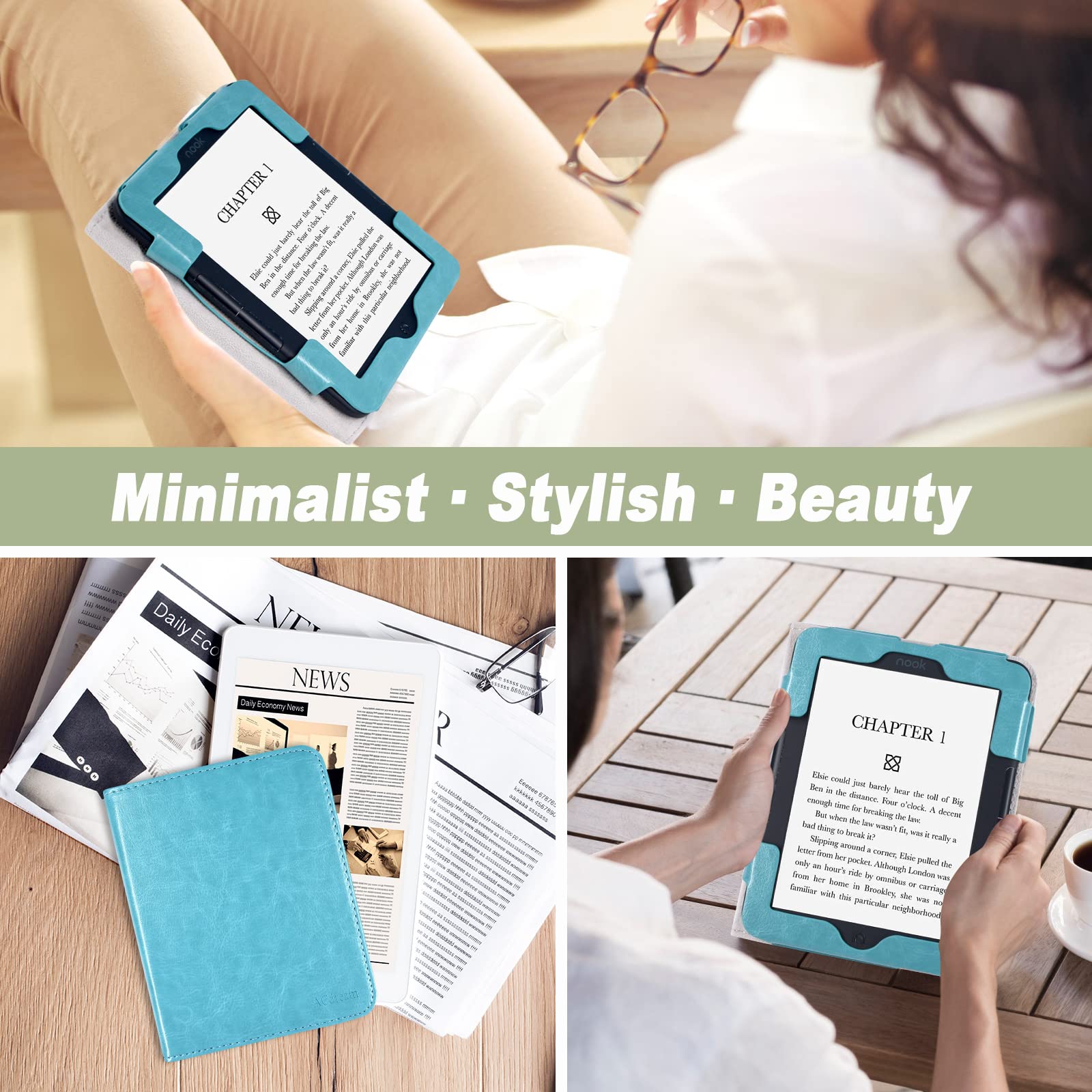 ACdream Case for Nook GlowLight 4 2021 / Nook GlowLight 4e 2022, Folio Premium PU Leather Ereader Cover with Magnet Closure, Sky Blue