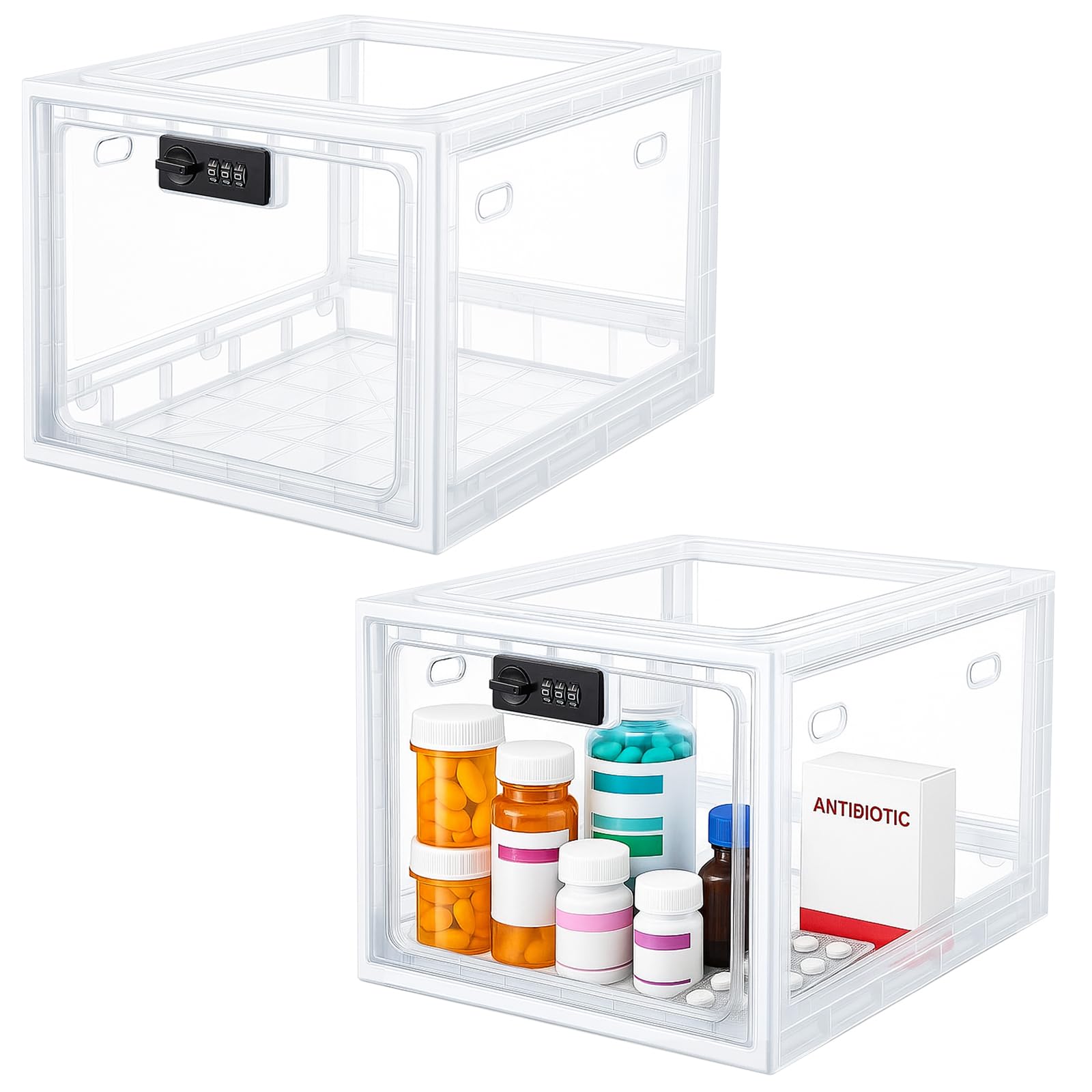 Photo 1 of Juexica 2 Pcs Large Medicine Lock Box Clear Lockable 5 Litres Lockable Box for Safe Medication Refrigerator Food Transparent Storage Bin Tablet Phone for Home Dorms Office Storage Lockers