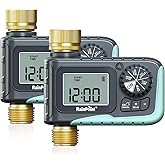 RAINPOINT Sprinkler Timer with Brass Inlet & Outlet, Programmable Hose Timer for Garden Soaker Hose with Rain Delay/Manual Watering System, Digital Drip Irrigation for Yard, Lawn(2PCS)