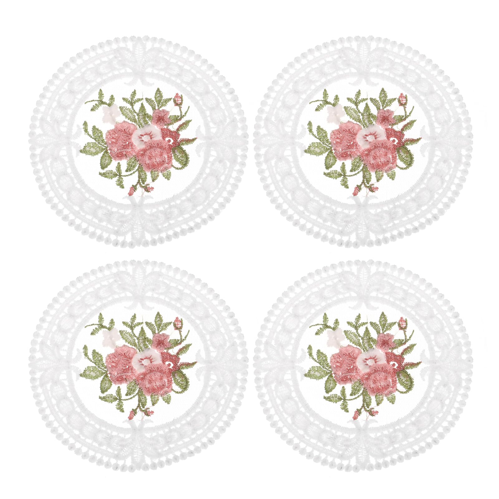 uxcell Fabric Coasters, 4pcs 4.7" - Polyester Crochet Coasters, Round Lace Embroidery Cup Mat with Floral Pattern for Wedding Party Decoration (White)