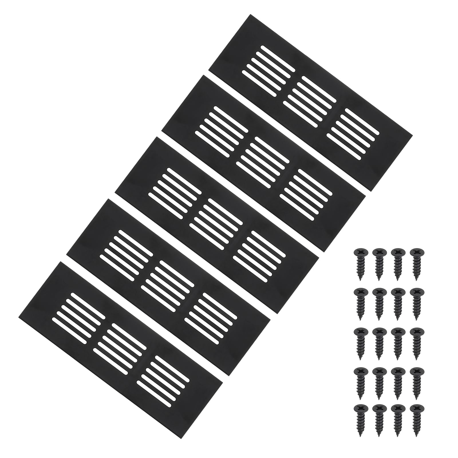 PATIKIL 6 x 2 Inch Door Air Vent Cover, 5pcs Aluminum Grille Ventilation Cover Louvered with Mounting Screws for Cabinet Wardrobe Door, Black