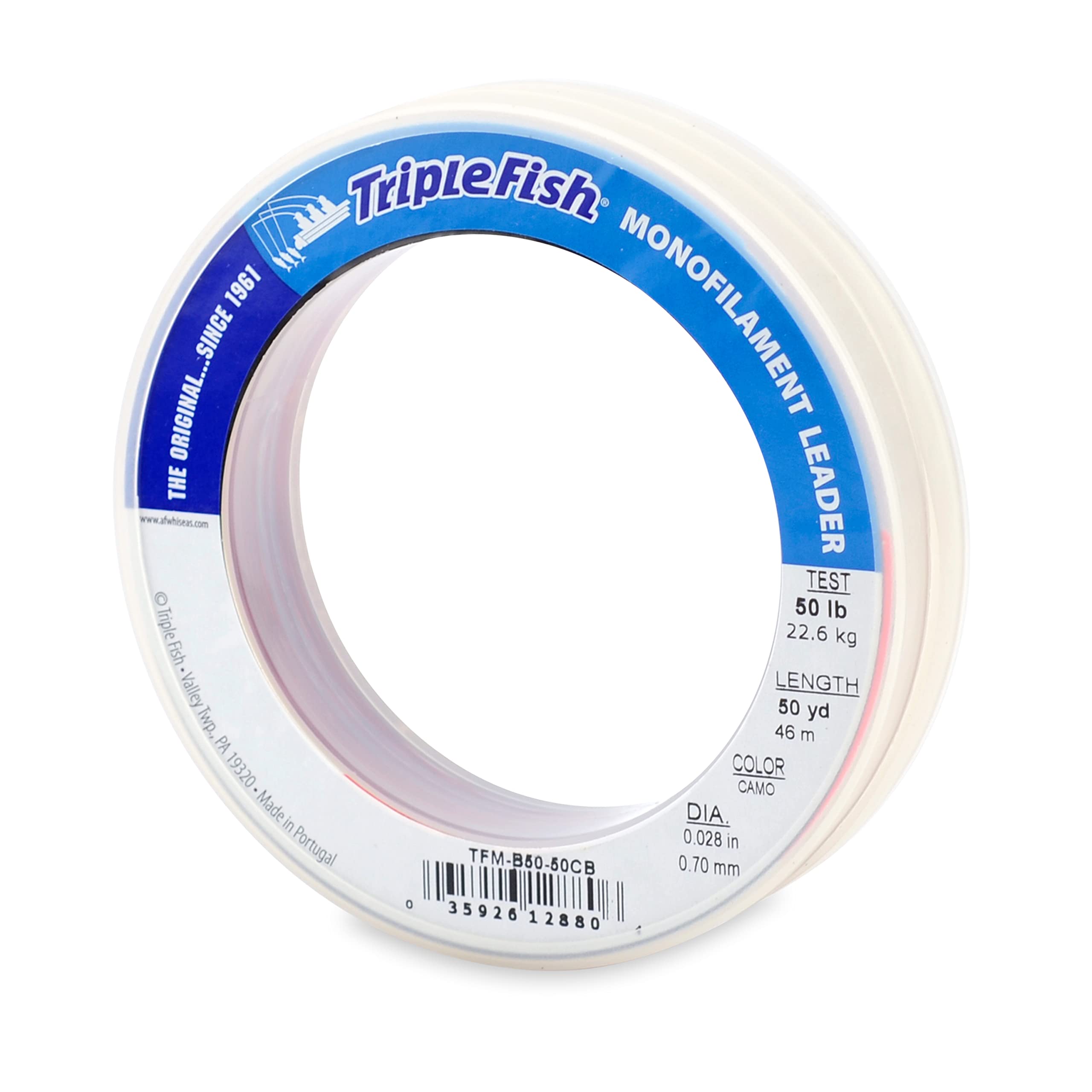 Triple Fish Monofilament Leader, 50 lb / 22.7 kg Test, 028 in / 0.70 mm Dia, Camo, 50 yd / 46 m
