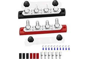 maierke 250A Bus Bar 12V Marine 5/16" Power Distribution Block Automotive Busbar Terminal Block,Battery Buss Bar (Pair, Red & Black) 4 x 5/16" Post 6 x #8 Screws Terminals
