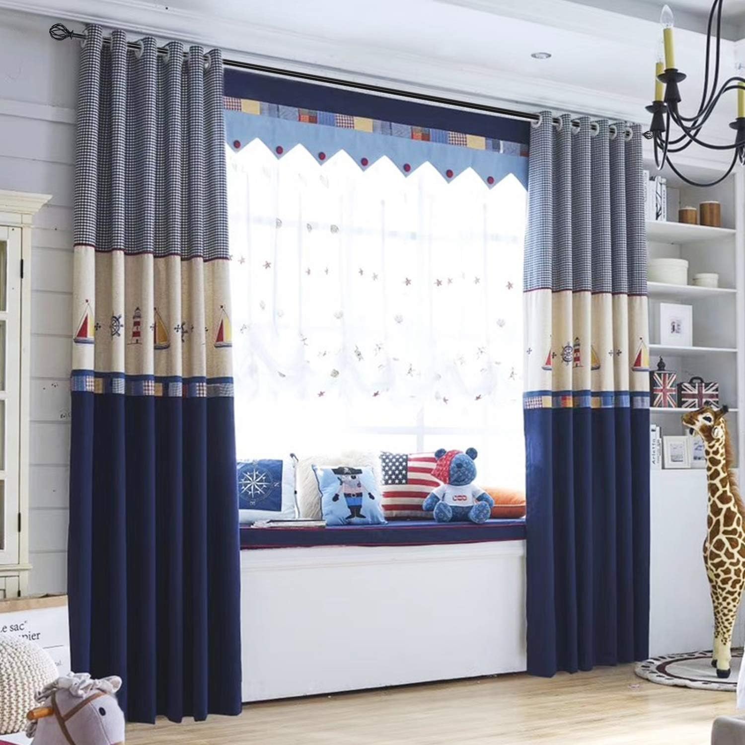 BOOM JOG Window Curtain Rod with Cage Finials, 3/4" Decorative Window Treatment Single Rod Set, 66 to 120", Black: Home & Kitchen