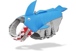 Easilywinlife Dog Life Jacket, Adjustable Preserver Dog Life Vest with High Buoyancy, Ripstop Life Jacket for Dogs with Durable Rescue Handle & Reflective Stripes, Blue Shark Life Jacket Small Size