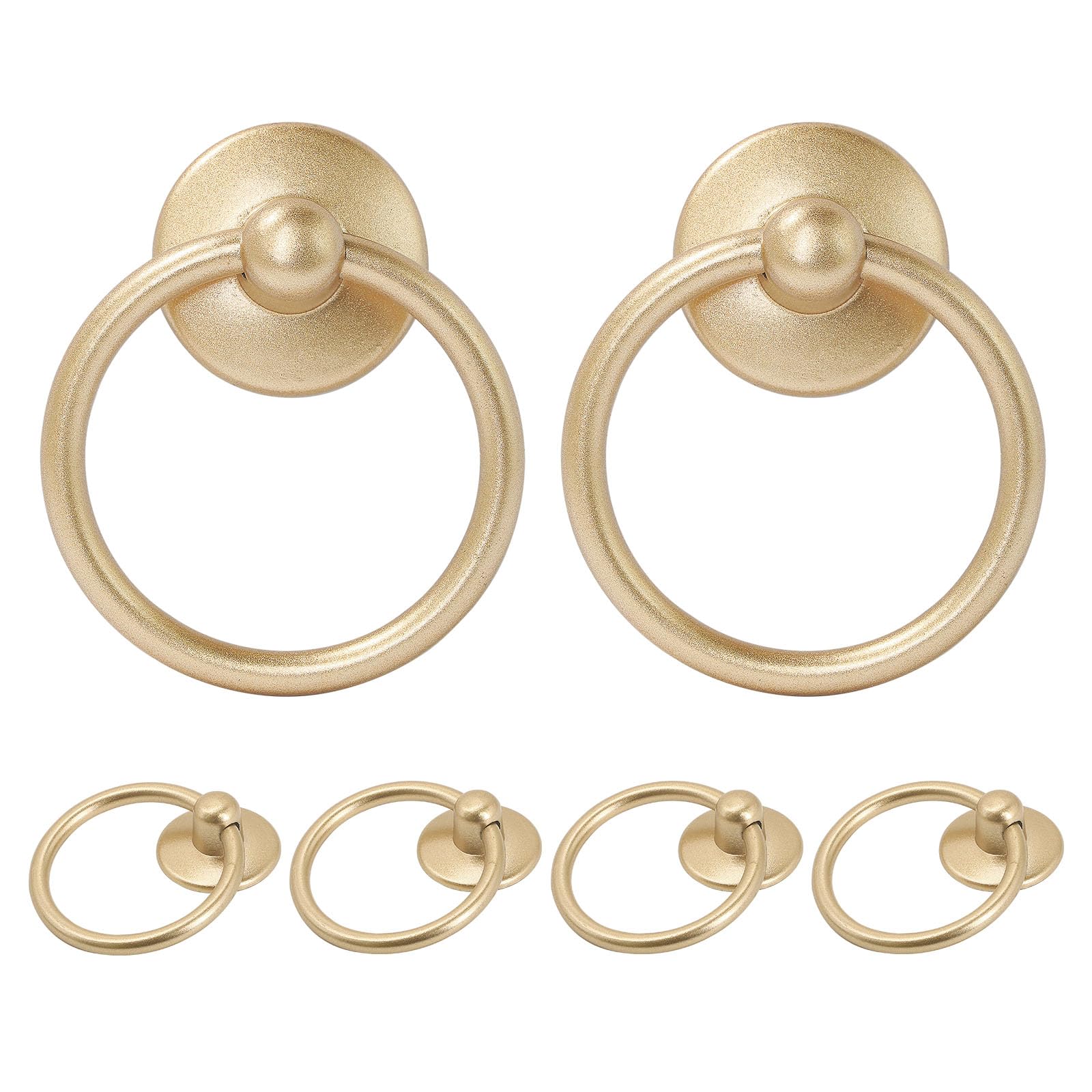 Photo 1 of Zernmiarder 6pcs Champagne Gold Drop Ring Drawer Pulls, Vintage Cabinet Ring Handles, Metal Drawer Knobs for Dresser Drawers Cupboards