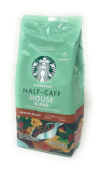 STARBUCKS HALF-CAFF HOUSE BLEND GROUND COFFEE 12OZ – 1 BAG