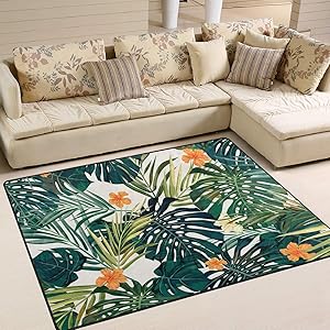 Modern Area Rugs 5x7 Washable - Palm Tree Green LeavesSoft Aera Rug Anti-Skid Nursery Rug Carpet Floor Mat Home Decor Living Room and Outdoor