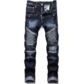 RXXKKK Men's Classic Zipper Biker Regular Fit Flex Jean