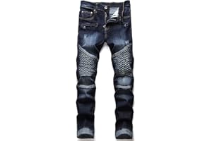 RXXKKK Men's Classic Zipper Biker Regular Fit Flex Jean