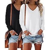 Bliwov 2 Pack Womens Long Sleeve V Neck Tops Fall Winter Outfits Spring Trendy T Shirts 2026 Casual Fashion Clothes
