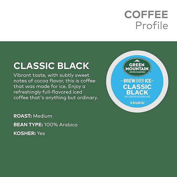 GREEN MOUNTAIN COFFEE ROASTERS ICED CLASSIC BLACK, SINGLE SERVE KEURIG K-CUP PODS, MEDIUM ROAST ICED COFFEE, 12 COUNT