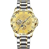 GLENAW Automatic Watches for Men Mechanical Skeleton Watches Stainless Steel Waterproof Date Diamond Numbers Luminous Men Wrist Watch