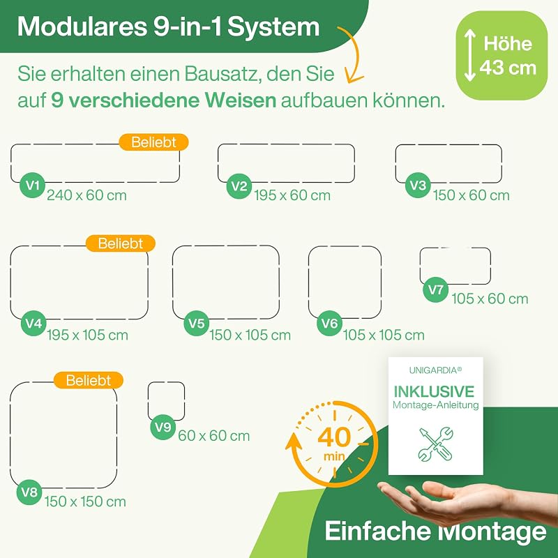 Hochbeet aus Metall 240x60x43 cm - Modulares 9-in-1 Hochbeete-Kit - Rostfreie Hochbeete für Garten aus Premium Zn-Al-Mg Stahl - Min. 20 Jahre Lebensdauer - 43 cm Hoch Gemüsebeet, Silber