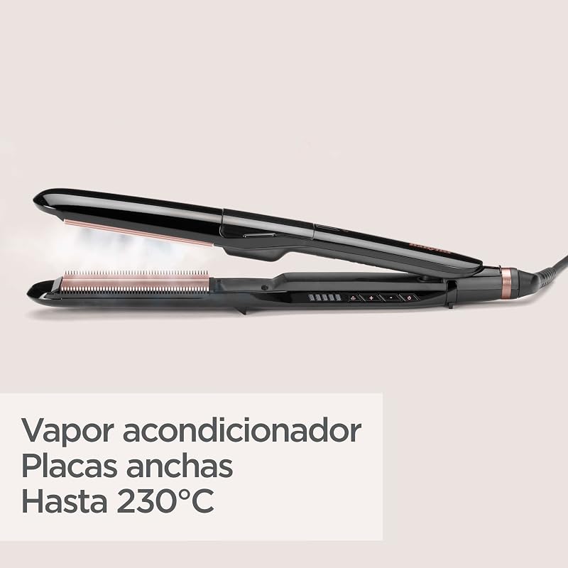 Ferro para alisar cabelo liso a vapor, preto