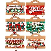 Cooluckday 36 Pcs Holiday Heishi Surfer Bracelets for Women Bulk Easter Mother's Day Christmas St. Patrick's Day Mardi Gras Bracelet Stackable Stretch Friendship Bracelets Set
