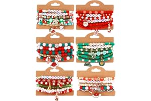 Cooluckday 36 Pcs Holiday Heishi Surfer Bracelets for Women Bulk Easter Mother's Day Christmas St. Patrick's Day Mardi Gras Bracelet Stackable Stretch Friendship Bracelets Set