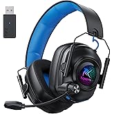 Wireless Gaming Headset with Noise Canceling Microphone for PC, PS5, PS4, Switch, Mac, 2.4 GHz Wireless & Bluetooth 5.4 Gaming Headphones, Cool RGB Lighting, 40Hr Battery, 50mm Drivers(Black Blue)