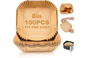 CTIZNE Disposable Air Fryer Paper Liners: 100PCS 8 Inch Square Liners for Air Fryer, Grease and Water Proof Non Stick Basket Parchment Paper